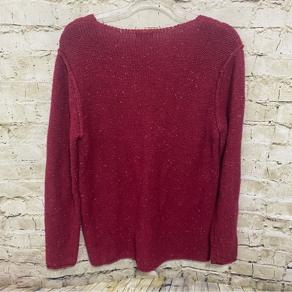Cabelas Red Burgundy Chunky Knit V Neck Pullover Sweater - Picture 3 of 5